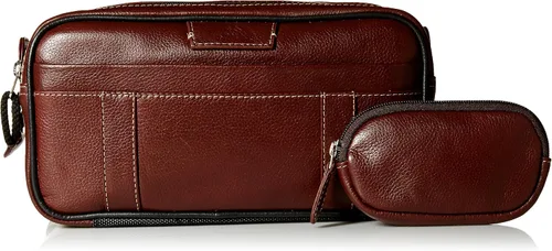Vista 6 de Dopp Sillín de campo para hombre con cremallera múltiple, kit de viaje de cuero, Marrón