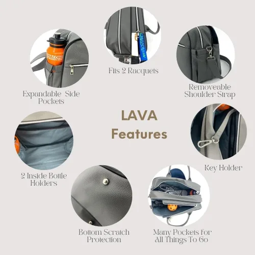 Vista 2 de Bolsa de lona LAVA PremiumTennis hecha de cuero vegano Pebble, puede caber hasta 2 raquetas de tenis o palas de pickleball, bolsa de gimnasio