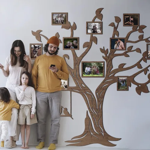 Vista 2 de JustLikeWood Calcomanías de pared de árbol genealógico 3D de madera 3D con marco, decoración de pared para sala de estar, dormitorio, decoración