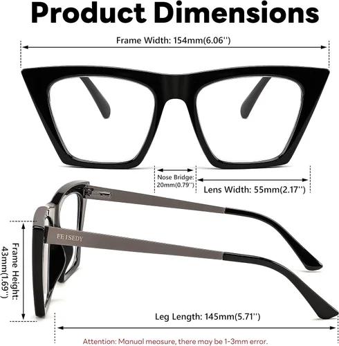 Vista 7 de FEISEDY Gafas cuadradas de lectura de ojo de gato con bloqueo de luz azul para mujer, lector de ojo de gato a la moda B4121