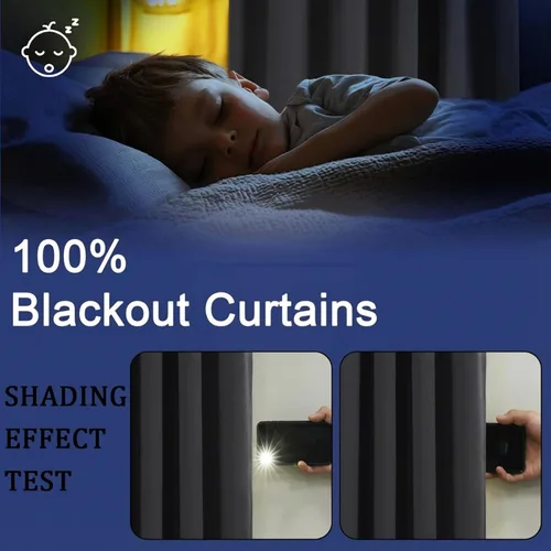 Vista 2 de OWENIE Cortinas 100% opacas de 63 pulgadas de largo, 2 paneles para dormitorio, sala de estar, cortinas superiores con ojales con aislamiento Negro