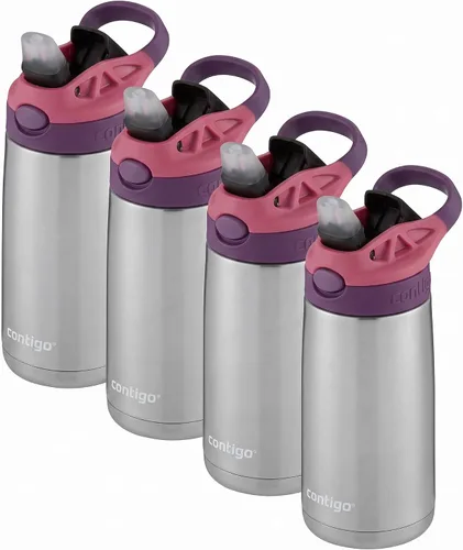 Vista 10 de Contigo Autospout - Botella de agua con popote y pajita, 384.81 ml, Azalea/Pansy Spill-Proof Valve, Easy-Clean Lid, One-Handed Drinking, BPA-Free
