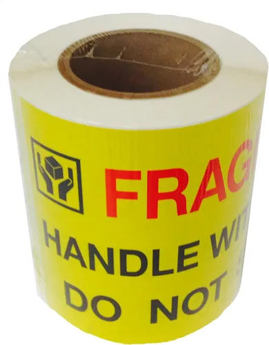 Vista 3 de Jumbo Fluorescent Yellow Fragile Handle with Care Do Not Stack Pallet Labels, 250 Labels Per Roll (Pack of 3)