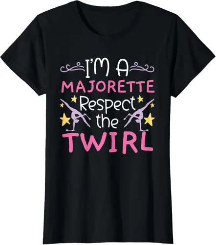 Vista 31 de Camiseta con texto en inglés "I A Majorette Respect The Twirl Baton Twirling", Negro