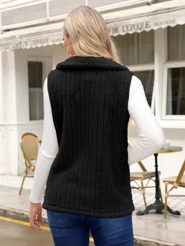 Vista 5 de Spadehill Chaleco de forro polar para mujer, chaleco de solapa cálido para otoño e invierno