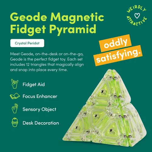Vista 2 de Speks Pirámide magnética de geoda, herramienta sensorial para aliviar el estrés y concentrarse Peridoto