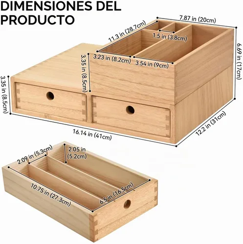 Vista 3 de KIRIGEN Organizador de estación de café de madera con cajones, portavasos K Natural
