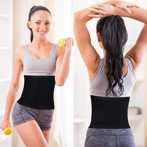 Vista 6 de Geyoga 2 piezas de reductor de cintura para mujer, para sudar, entrenamiento de cintura para culturismo, grasa del vientre inferior