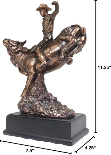 Vista 10 de Ebros - Estatua de vaquero de Bull Rider en Bucking Bull Rider en acabado de bronce sepia galvanizado, del viejo mundo, del salvaje oeste, ganado