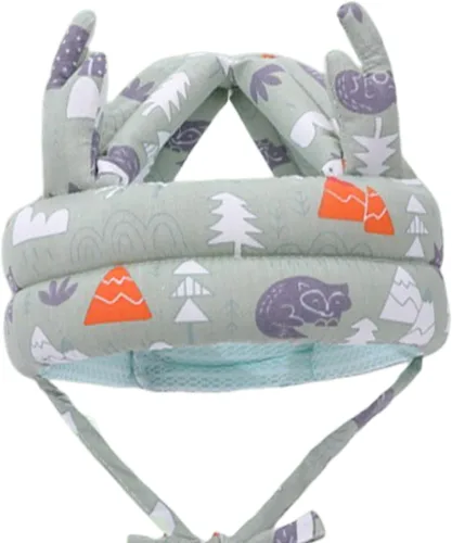 Vista 8 de Casco de bebé, casco ajustable para bebé, ligero y suave, sin golpes, cojín de seguridad para la cabeza, gorra protectora ajustable, gorro de Gris