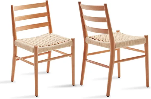 Vista 11 de Stary Sillas de comedor de madera de la rota con el asiento tejido cómodo, totalmente montadas Nuevo Negro - Juego de 2