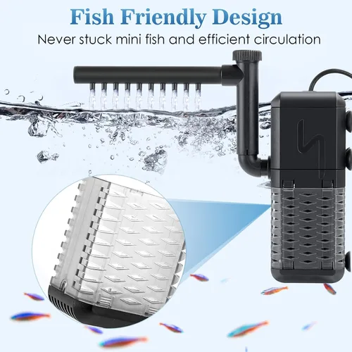 Vista 4 de AQQA Filtro de acuario, filtro sumergible para tanque de peces con sistema aireador de agua de lluvia, diseño de flujo de agua ajustable, filtración