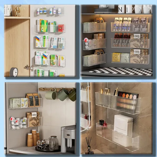 Vista 6 de Paquete de 2 organizadores de maquillaje de baño, organizadores de baño transparentes y almacenamiento con 3 compartimentos, organizadores