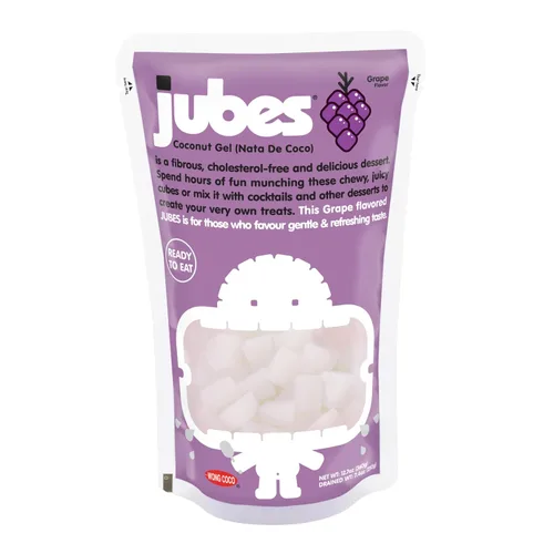 Vista 3 de Jubes Grape Nata De Coco Jelly Cubes 12.7 oz – Cubos de jalea de coco de uva para sagú – Gel de coco en ingredientes de jarabe para té de frutas