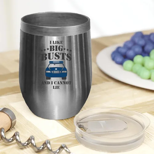 Vista 2 de Cool I Like Big Busts, Police Officer or Cop Coffee & Tea Mug Cup & Stuff - 12oz Wine Tumbler Stainless Steel