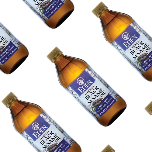 Vista 6 de Eden Aceite de sésamo negro orgánico, sin refinar, 100% semillas de sésamo negro, botella de vidrio ámbar de 16 onzas
