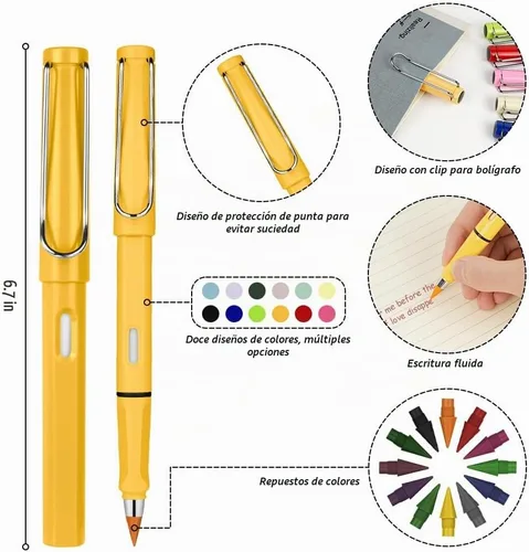 Vista 2 de Ainiv Lápiz de color sin tinta, 12 juegos de lápiz infinito sin afilar, reutilizable, con 12 puntas reemplazables de color extra para escribir