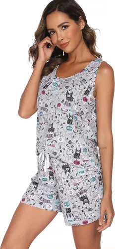 Vista 4 de ENJOYNIGHT - Conjunto estampado de pijama con parte superior sin mangas y pantalones cortos, para mujer