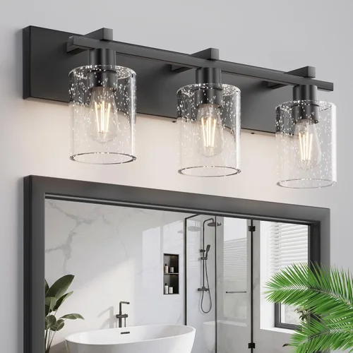 Vista 12 de Bathroom Light Fixtures Over Mirror, 2-Light Modern Matte Black Bathroom Vanity Light, Wall Lights with Clear Glass Shade, Living Room, Bedroom