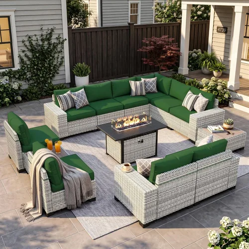 Vista 53 de Muebles de patio al aire libre conjunto PE mimbre ratán al aire libre sofá seccional Gris