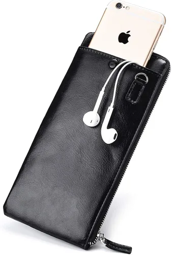 Vista 2 de Weyoo - Monedero de piel minimalista para hombre con cremallera y cremallera