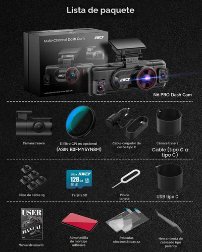 Vista 9 de IIWEY N6 PRO 4K STARVIS 2 4 canales Dash Cam 360° View, tarjeta gratuita