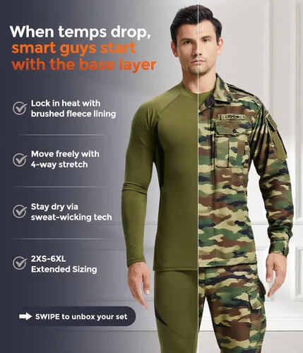 Vista 4 de Conjunto de ropa interior térmica para hombre, ropa interior larga 1#verde militar