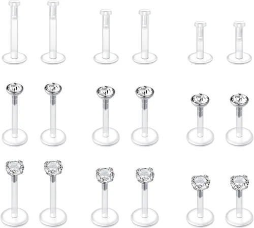Vista 12 de VCMART - Aretes transparentes para deportes, trabajo, cirugía, juego, conjunto mixto, retenedor de piercing de plástico transparente, retenedor