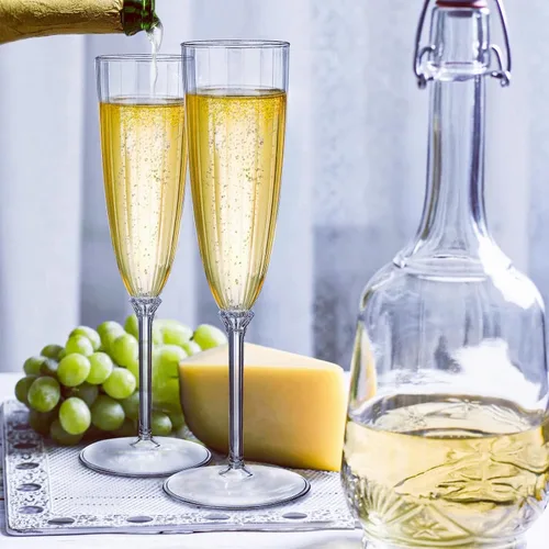 Vista 5 de Tosnail Paquete de 18 copas de champán de plástico de 6 onzas, diseño de una pieza, copas de vino de plástico desechables transparentes