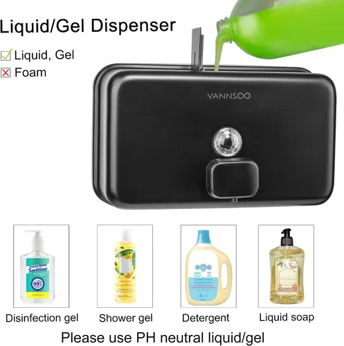 Vista 4 de Dispensador de jabón de manos montado en la pared, 40.6 fl oz, 40 onzas, dispensador de jabón líquido negro comercial de acero inoxidable para Negro