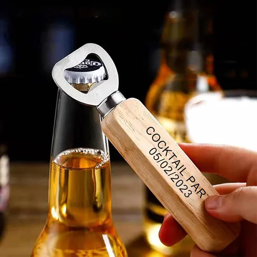 Vista 5 de 10 abridores de madera personalizados, abridor de mano de madera personalizado, abridor de botellas de acero inoxidable de madera de camarero