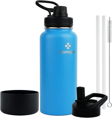Vista 18 de Botella de agua aislada de 64 onzas con tapa de popote y tapa de boquilla, jarra de agua de medio galón de acero inoxidable con mango de paracord