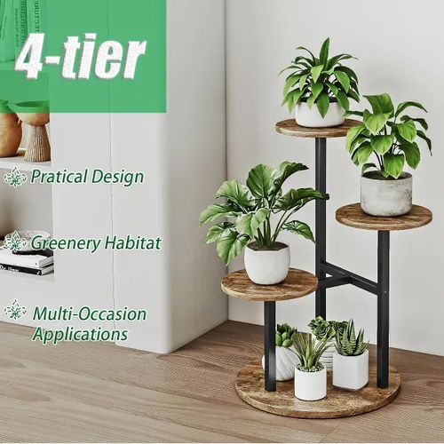Vista 5 de Soporte para plantas de interior de 4 niveles con 5 estantes para macetas múltiples para patio, jardín, balcón, sala de estar, esquina