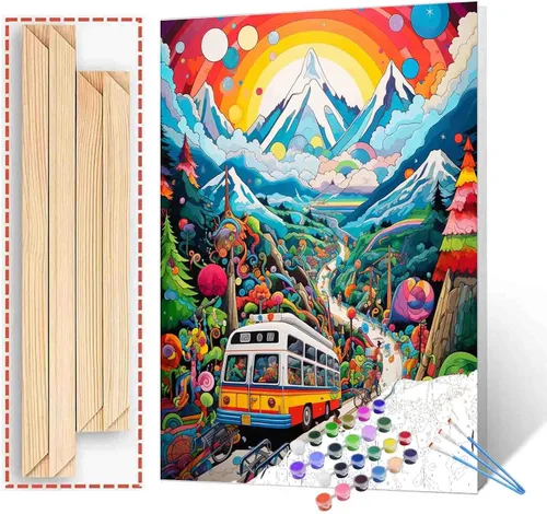 Vista 23 de Kits de pintura romántica por números para parejas con pinceles y pigmento acrílico sobre lienzo para adultos, niños y niñas bajo un paraguas