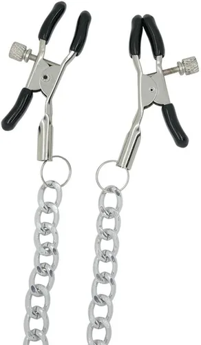 Vista 5 de Abrazaderas de pezón ajustables con perno de barril para control de presión, revestimiento de plástico suave, cadena elegante, juguete fetiche BDSM