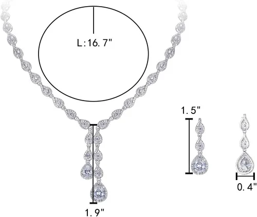 Vista 4 de EleQueen Juego de collar y aretes de lágrima floral con circonita cúbica brillante para mujer, juego de joyería nupcial para mujer, fiesta, baile