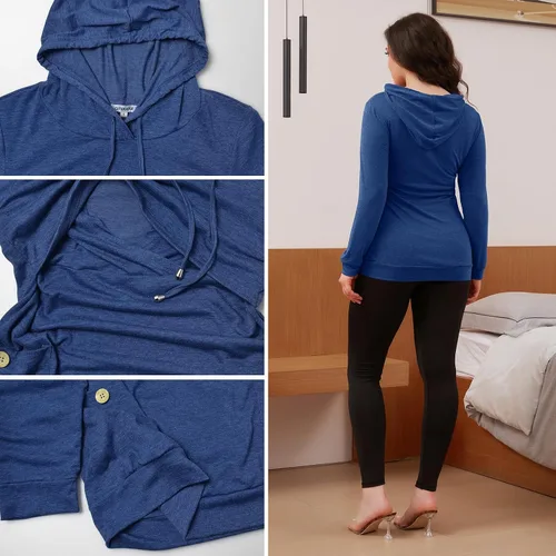 Vista 71 de GINKANA Sudadera con capucha para mujer, manga larga, lactancia materna, ropa casual