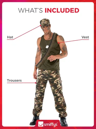 Vista 4 de Smiffys Disfraz de camuflaje caqui para hombre, color verde caqui