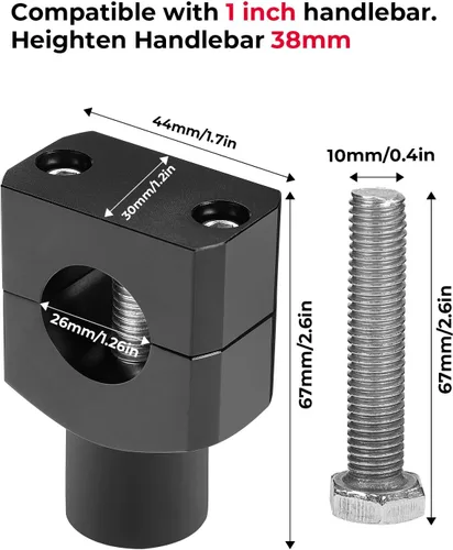 Vista 3 de KEMIMOTO Elevadores de manillar de motocicleta de 1 pulgada, elevadores de motocicleta de aleación de aluminio, altura de elevación de 1.5 pulgadas
