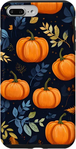 Vista 12 de iPhone 16 Calabazas y Hojas de Otoño Patrón Fondo Oscuro Caso