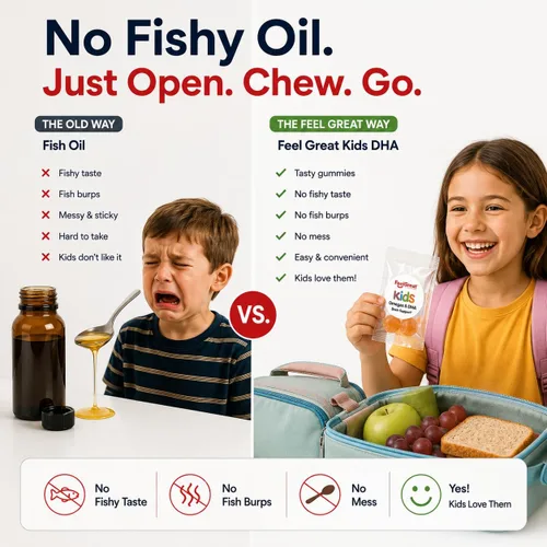 Vista 3 de Feel Great Vitamins Omega 3 for Kids DHA Gummies, 25 Daily Packs