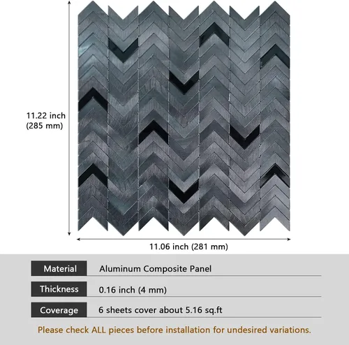 Vista 2 de Azulejo negro de espiga para salpicaduras de pelar y pegar, autoadhesivo de metal de aluminio para pared de cocina y baño (6 hojas)