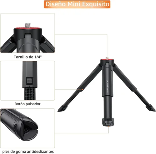Vista 4 de UURIG TP05 Mini trípode extensible para cámara, portátil, mango para selfie, trípode de cámara web de escritorio con tornillo de 1/4 pulgadas