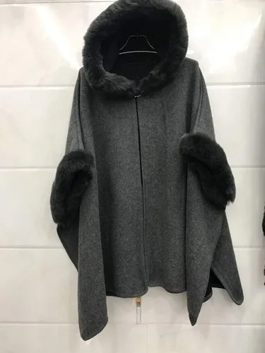 Vista 2 de Tngan Chaqueta tipo chal para mujer, capa de invierno cálida con capucha