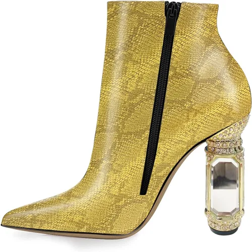 Vista 134 de FSJ Botas de tacón alto con punta puntiaguda para mujer, con tacón alto, con cremallera lateral brillante, estilo casual, para uso diario, zapatos