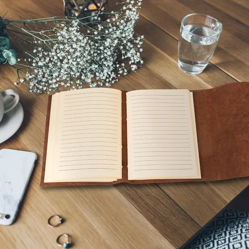 Vista 2 de Diario de cuero con papel para cuaderno rayado - MOONSTER® Diarios encuadernados en cuero para escribir para mujeres y hombres, 18x13cm Cuadernos
