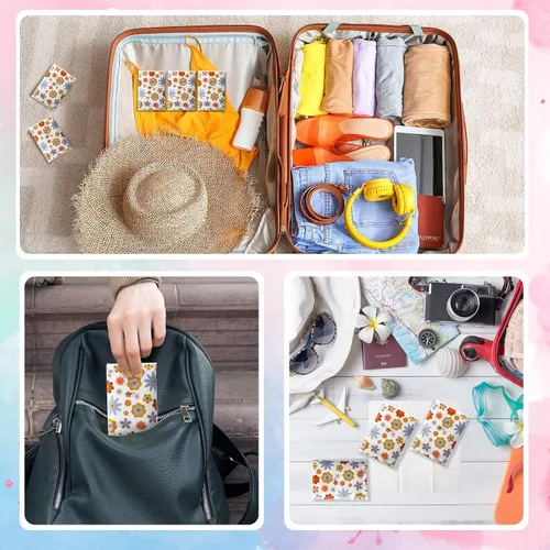 Vista 5 de Sinmoe Paquete de 50 pañuelos florales con bolsillo, paquetes de viaje a granel de 3 capas pequeñas florales de viaje faciales individuales de papel