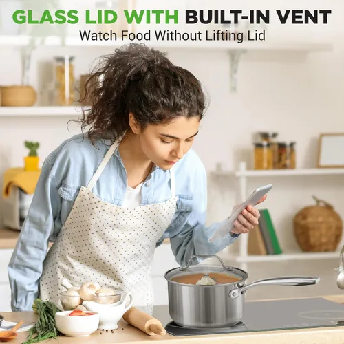 Vista 6 de NutriChef Olla de acero inoxidable de 2 cuartos de galón con tapa, cacerola resistente con asas ergonómicas, para todas las estufas