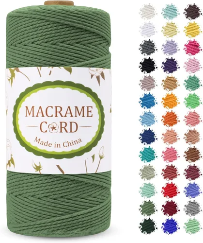 Vista 41 de Cordón de macramé de 0.079 pulgadas, hilo de cuerda de macramé de color de 0.07 pulgadas x 219 yardas, cuerda de algodón natural, 3 hebras para Aqua