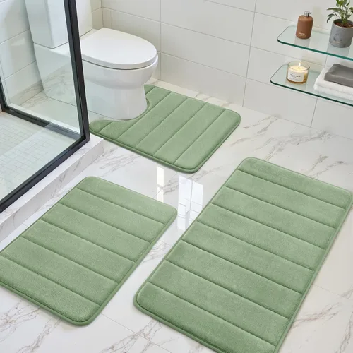 Vista 19 de BYSURE Juego de 3 tapetes de baño de espuma viscoelástica color beige, antideslizantes, extra suaves, absorbentes, lavables a máquina y secos